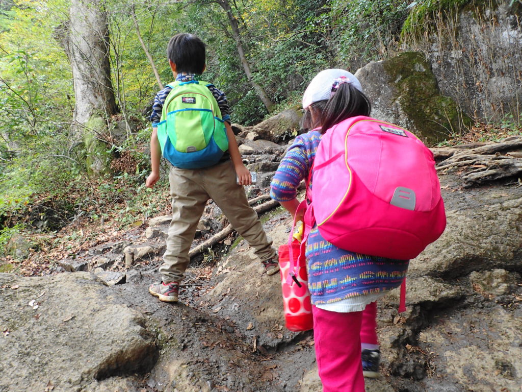 筑波山 子ども登山 道が険しくなってきた