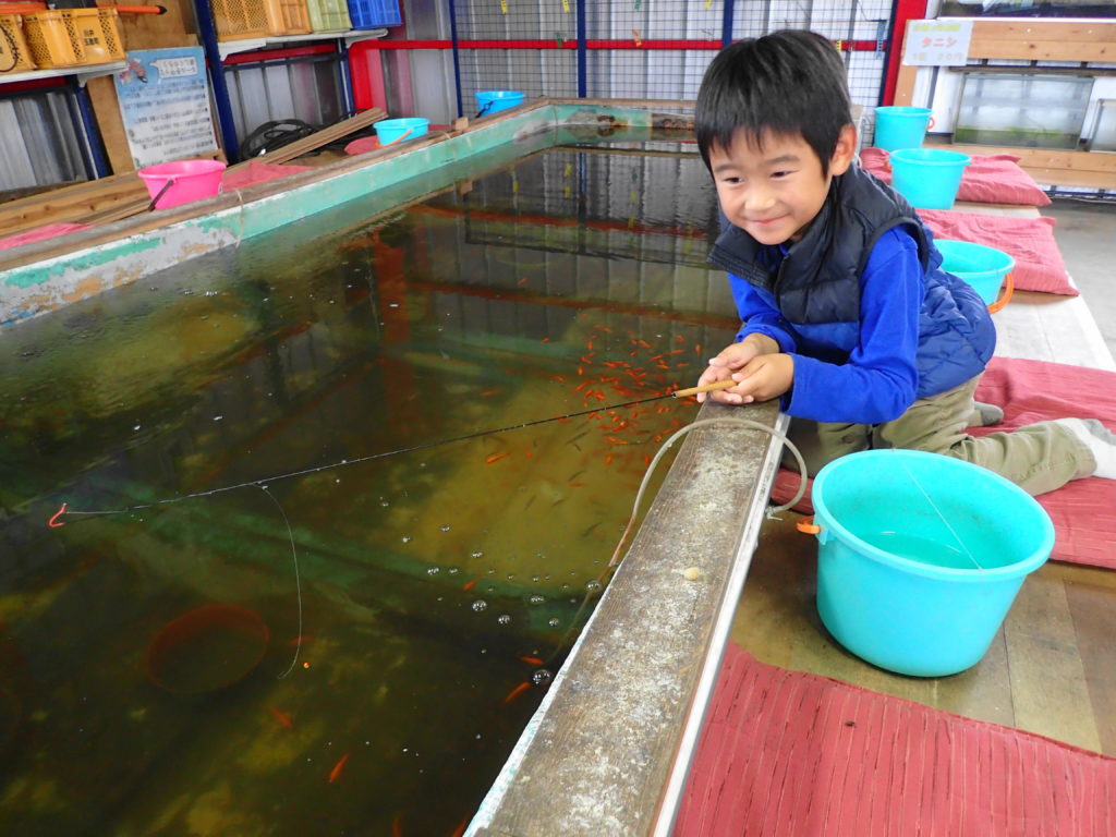 天然屋の釣り堀で釣り体験スタート